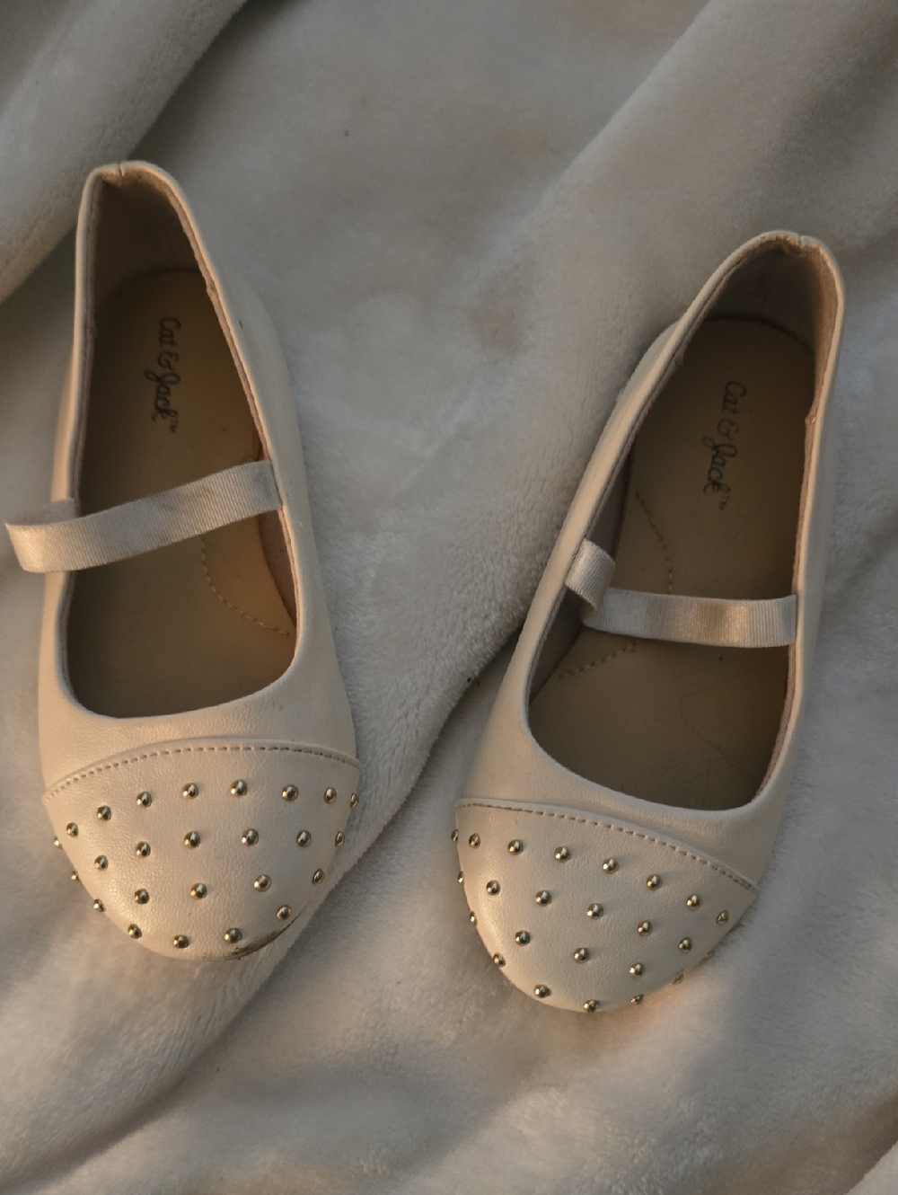 Cat & Jack Cream Mary Jane Flats with Gold Studs